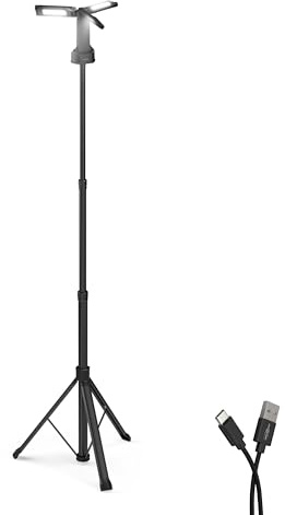 ANSMANN LED Arbeitsleuchte mit Stativ 2m, robust & sehr hell bis zu 7000 Lumen, 3x 22 Watt Strahler, Akkubetrieben, Höhenverstellbar, mit Haken & Magnete