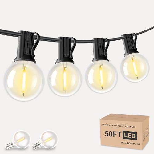LONIUTO 50FT Festoon Lights Outdoor with 25+1 Garden Lights G40 Plastic Shatterproof Bulbs,2700K Warmwhite Outdoor String Light for Patio,Bistro,Backyard,Balcony