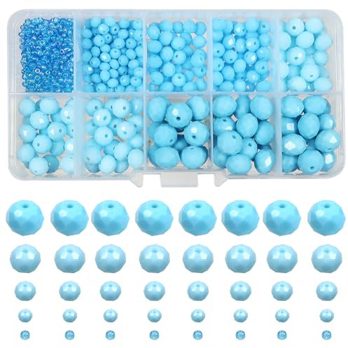 TOAOB 1000pcs Perles à Facette de Cristal Rondes Perle en Verre en Vrac Bleu du Lac 2mm 4mm 6mm 8mm 10mm Transparent Crystal Beads pour Fabrication de Bijoux DIY Bracelets Colliers Artisanat