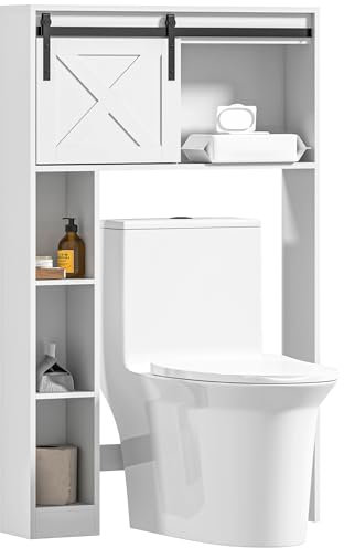 HOMCOM Meuble WC Dessus de Toilette Meuble Toilettes WC Rangement Armoire de Rangement de Salle de Bain avec Porte coulissante, Compartiments et étagère réglable, Blanc