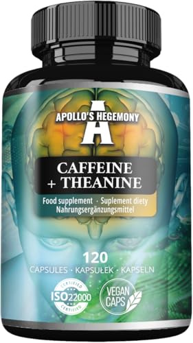 Koffein + L-Theanine 300mg pro Kapsel, L-Theanin aus Grüntee-Extrakt 98%, 120 vegane Kapseln, 4 Monate Vorrat - von Apollo's Hegemony
