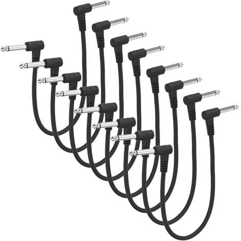 sourcing map 8 Pcs Guitar Patch Cables 12 Inch Pedal Board Cord 1/4 Inch Injection Round Head TS Right Angle Guitar Patch Effect Cable Cord for Instrument Effect Pedal Mixing Console, Black