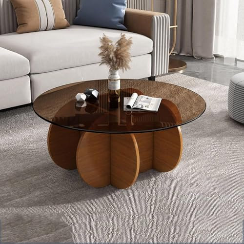 Meedlopia Couchtisch Glas Durchsichtig Couchtische Wohnzimmer Modern Wohnzimmertisch mit Holz Füße Ausgefallene Glastisch Couch, Moderner Vintage-Beistelltisch für Wohnzimmer, Homeoffice