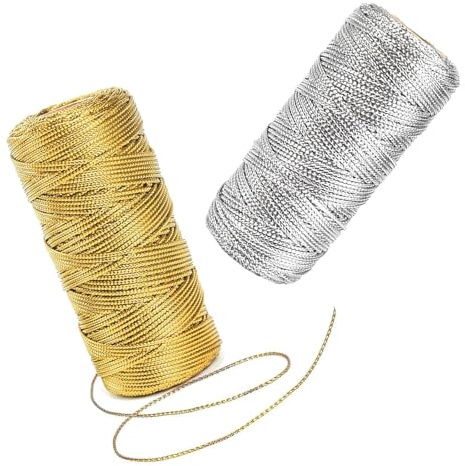 HASLED Filo per Braccialetti non Elastico - 2 Rotoli da 100 m (Oro + Argento) - Cordoncino Tesso per Creazione Bijoux, DIY, Confezioni Regalo, Perline