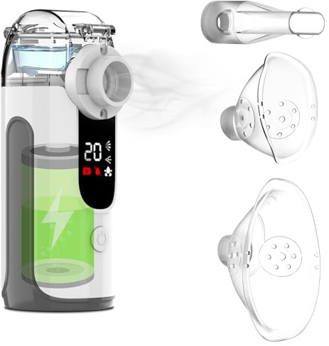 Inhalationsgerät für Erwachsene und Kinder, NEEMOSI Ultra-Leise Inhaliergeräte (mit 2 Masken und einem Mundstück), 1200mAh Hochkapazitätsbatterie – Inhalator geeignet für Reisen und Hausgebrauch