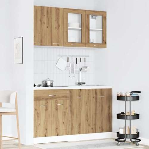 Mokuyary 4-TLG. Küchenschrank-Set Lyon Artisan-Eiche Holzwerkstoff Küchenzeile Küchenblock variabel stellbar Moderne Küchenzeile Geräumige Einbauküche