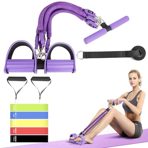 2026 Upgrade Pedal-Widerstandsband Lila, 4-Schlauch elastisches Sit-Up-Zugseil für Damen und Herren, Pedal-Zuggerät für Krafttraining