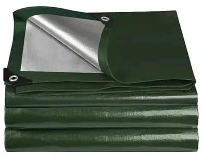 Wasserdichte PE-Plane, 0,32 mm, strapazierfähig, regendicht, für den Außenbereich, Markise, Gartenhaus, LKW, Sonnenschutz, Segel, Grün, Silber (200 x 800 cm)