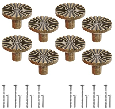 Gyism 8 Pack Cupboard Knobs, Antique Brass Cupboard Handles, Copper Round Drawer Pulls mit Screws Set for Dresser Wardrobe Drawers Jewelry Boxes