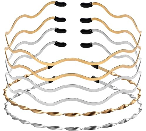 DOPENSPI 6er-Set Metall Haarreifen, Gold Silberne Haarreifen, Verstellbare Dünne Haarreife für Damen, trendig und bequem für den Alltag