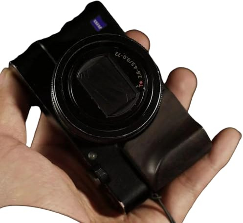 Camera Handle Wood Hand Grip Holder, For Sony RX100 M4 M5 M6 M7 camera, With Tape Wooden Shake Handle Part shutter button (Black)