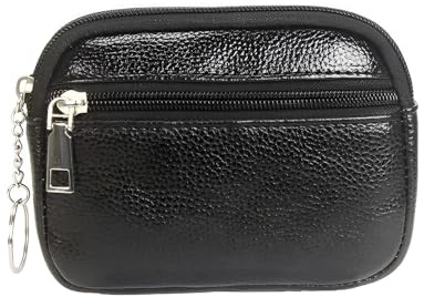 XENQITO 1 Pièces Pochette pour Clés, Mini Portefeuille Homme Minimaliste en Nylon, Porte-Monnaie avec Fermeture Éclair, Compact pour Pièces, Cartes et Clés, Noir, Idéal pour Voyage