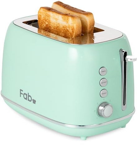Fab by Kitchen in the Box Tostapane in Acciaio Inox 800W con Funzione Scongelamento, Regolazione Della Temperatura a 7 Livelli, Vassoio Raccogli Briciole Rimovibile, 2 Ampie Fessure(Verde)
