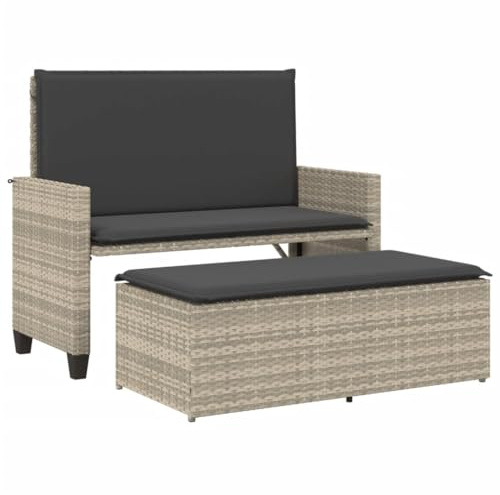Mhdvray 2in1 Gartenbank 122×55×97 cm PE Rattan hellgrau Liege/Sitz Balkon Terrasse