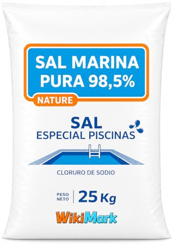 Sal Piscinas 25 kg | Sal Marina Pura 98,5% para Piscinas | Sal Especial para Cloradores Salinos | Cloruro de Sodio Natural | Sin Antiaglomerantes | Apta para Todo Tipo de Piscinas - WikiMark