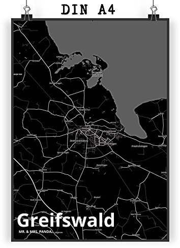 Mr. & Mrs. Panda Bild Greifswald DIN A4 - Geschenk, Wandbild, Plakat, Stadt, kunstdruck poster, Dorf Karte Landkarte Map Stadtplan, Posterdruck, drucke