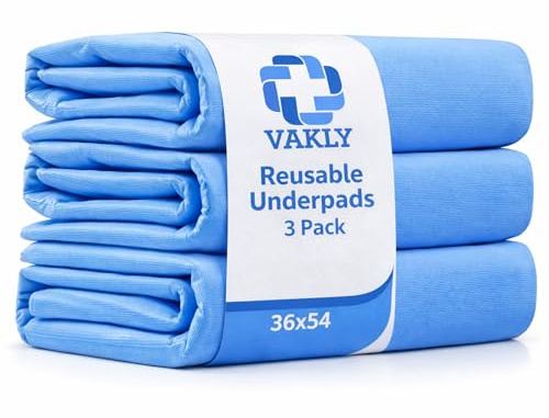 Vakly Washable Reusable Underpads 36x54, Incontinence Bed Pads, 3 Pack