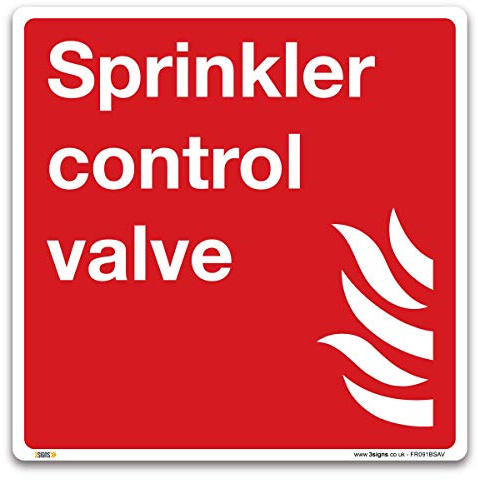 Sprinkler control valve Sign - 100x100mm Self-adhesive Vinyl - Fire Action Safety Signs