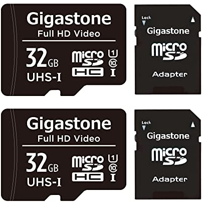 Gigastone - Tarjeta de Memoria de 32 GB, Juego de 2 Tarjetas, Velocidad de Lectura de hasta 90 MB/s. Ideal para Full HD vídeo Gopro Cámara Drone Tablet, U1 Tarjeta Micro SDHC con Mini Estuche y