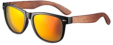 GREENTREEN Polarisierte Holz Sonnenbrillen für Damen: UV400-Schutz Verspiegelt Sonnenbrillen mit Holzbügel PC Rahmen und TAC Gläser - Freizeit Brillen für Reisen Wandern Strandaktivitäten