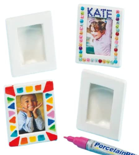Baker Ross EK1242 Mini Porcelain Photo Frames, Ideal for Children to Decorate and Personalise, Perfect for Gifting to Friends, Family and Loved Ones (Box of 4), Ceramic