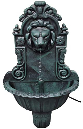 yorten Wandbrunnen Waschbecken mit L?wenkopf Wasserspeier mit 4W Wasserpumpe Grün 41 x 22,5 x 65 cm (B x T x H)