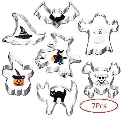 WANDER EU 7 STÜCKE Halloween Ausstechformen Set für Kinder Keks Ausstecher Geist, Fledermaus, Kürbis, Katze Formen Halloween Edelstahl Plätzchenform