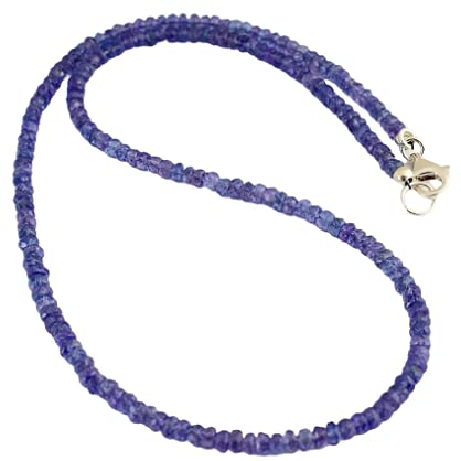 Edle Tansanit Kette Edelstein Facettierte Rondell Collier mit 925 Silber Karabiner