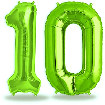 FUNXGO® folienballon zahl 10 Grün - Riesenzahl Ballon ca.100 cm - Luftballon Zahl 10 - fliegt mit Helium - zum 10. Geburtstag, Hochzeit, Jubiläum, Fest, Party Dekoration - Ballon 10 Grün