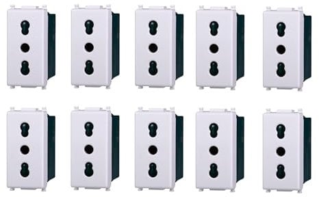 Rarotech Presa Bipasso Bivalente 2P+T 10/16A, Compatibile Con Vimar Plana (10 Pezzi, Bianco)