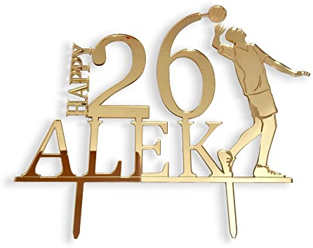 Kuchen Topper & Volleyball-Silhouette Personalisierten Name, Alter Kuchendekoration Tortenaufsatz Custom Cake Topper Acryl Individuellen Alles Gute zum Geburtstag, Törtchen-Dekor, Geschenk, Wunschname