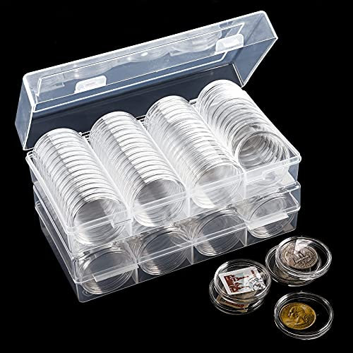 ZOOFOX 120 Pieces Silver Coin Holder, 40 mm Coin Capsules with Storage Organizer Box, Storage Container for Coin Collection