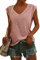 ASKSA Femme T-Shirt Débardeur Col en V à Mancherons été Couleur Unie Sport Tee Hauts Chemises Amples de Base Shirts (Rose,L)