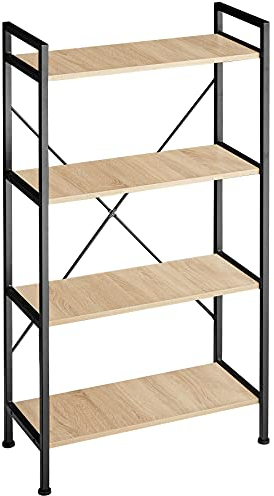 TecTake® Scaffale Verticale, in Legno e Metallo, Stile Industriale, con 4 Ripiani, da Interni, Portaoggetti, Stabile, Salvaspazio, Scaffale a Scala - Industriale Chiaro