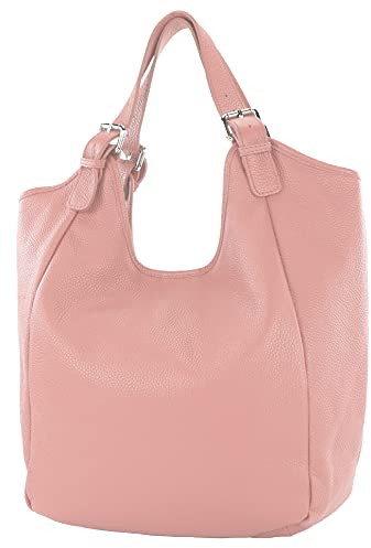 modamoda de T227 Damen Shopper Schultertasche Leder Large handmade in Italy, Farbe:Altrosa