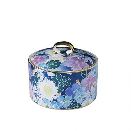 caihuashopping Zuckerschale Runder Blauer Zuckerbehälter Farbe Blume Zucker Schüssel Gewürztopf Gewürzbehälter Gewürz Jar mit Deckel Küchenzubehör Zuckerdose
