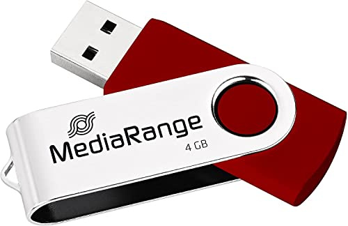 MediaRange USB 2.0 Memory Stick 4GB - Mini USB Flash Drive with Secure Swivel Cap Housing, External Memory Expansion with Read Speed of up to 17MB/s, Colour Red