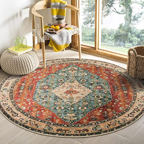 Lahome Boho Tribal Runder Teppich – 122 cm persisch, weich, für Schlafzimmer, runde Fläche, Eingangsbereich, Foyer-Überwurf, waschbar, rutschfest, Sofa, Esszimmer, rostfrei/Mattes Blaugrün