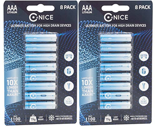 Nice Power™ AAA Lithium Batteries 1100mah 1.5V High Powered Non Rechargeable Ultimate Capacity Battery Home Security CCTV Blink Gaming Digital Camera (Pack of 16)