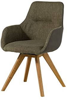 MASSIVMOEBEL24.DE | Tacoma Drehstuhl aus Massivholz in Grün #13 | 100% Polyester + Beine aus Wildeichenholz | 56 x 60 x 87 cm | Bürostuhl Schreibtischstuhl