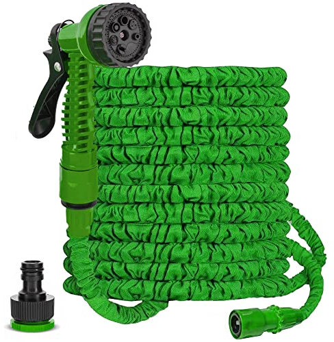 Albert Austin Expanding Garden Hose Pipe | Flexible Outdoor Hose | 7 Setting Dial Spray Gun | Retractable | Anti-Kink Property | Expands 3-Times Original Size | Car/Pet Showering (100 FT)