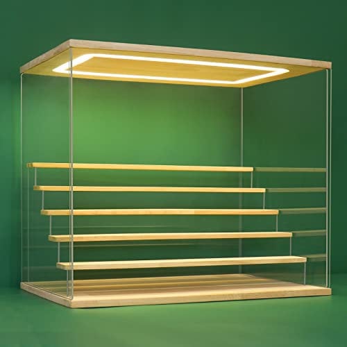 Nonemey Acryl Vitrine Schaukasten mit led 2/3/4/5/6 Stufen-Transparent staubdichte Display Case Box für Sammlerstücke ,Figuren,Collectibles (Holz 6 Stufen 49x30x40cm)