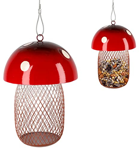 alles-meine.de GmbH Futterstation Farbe frei wählbar Vogelfutterspender - Futterstelle - Pilz rot - zum Hängen - 24 cm - aus Metall - frostsicher - Vogelfutter Halter - Vogel..