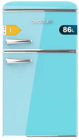Cecotec Nevera Pequeña Frigorífico 2 Puertas Retro 86L Bolero CoolMarket 2D Origin 86 Blue E. 89,3cm de Alto y 48,7cm de Ancho, Clase Energética E, Icebox, Luz Interior y Tirador Cromado, Azul