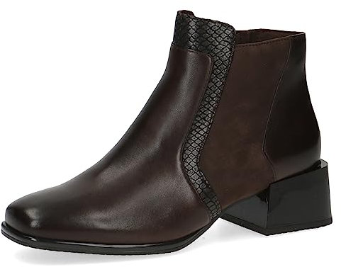 CAPRICE Damen Stiefeletten mit Absatz aus Leder Kleiner Absatz Weite G, Braun (Dk Brown Comb), 38 EU