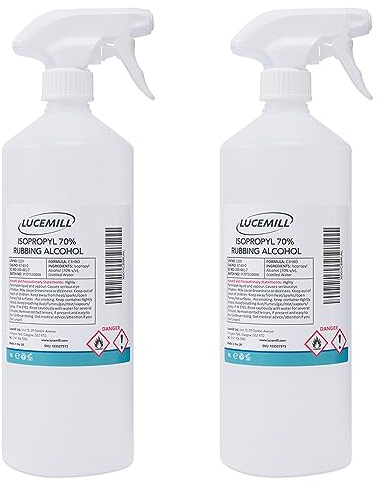 Lucemill 70% Rubbing alcohol | 2 x 1 Litre | Super Strength IPA Surface Sanitiser | 70% Isopropyl Alcohol | Clear Liquid | Comes with Trigger Spray