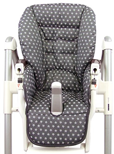 Ersatzbezug Sitzkissen [Bezug für Hochstuhl] kompatibel mit Peg Perego Prima Pappa DINER (Sterne dunkelgrau)
