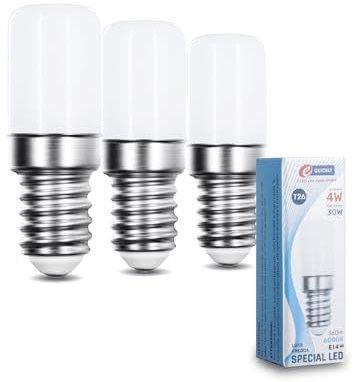 E-QUICKLY - LED Dunstabzugshaube, T26, E14 Fassung, 4 W (entspricht 30 W), 360 Lumen, Warmweiß 3000K, 360° Abstrahlwinkel, LED Leuchtmittel für Haushaltsgeräte, Packung mit 3 Stück