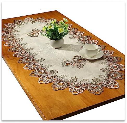 Spitze Oval Tischläufer Gestickte Tischdecke Spitze Deckchen Deckchen Oval Decke Handtuch Für Wohnzimmer Schrank Couchtisch, 50x110cm, Grau