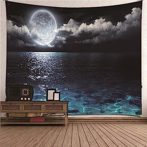 Wandbehang 200x200, Wand Tuch Schwarz Weiss Mondwolkenozean Wandteppich Wanddeko Schlafzimmer